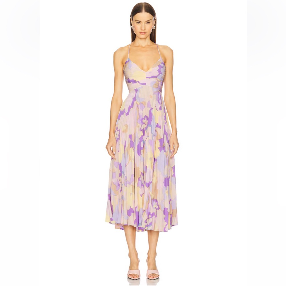 astr the label blythe purple & pink floral plisse pleated midi dress size small - Picture 9 of 9